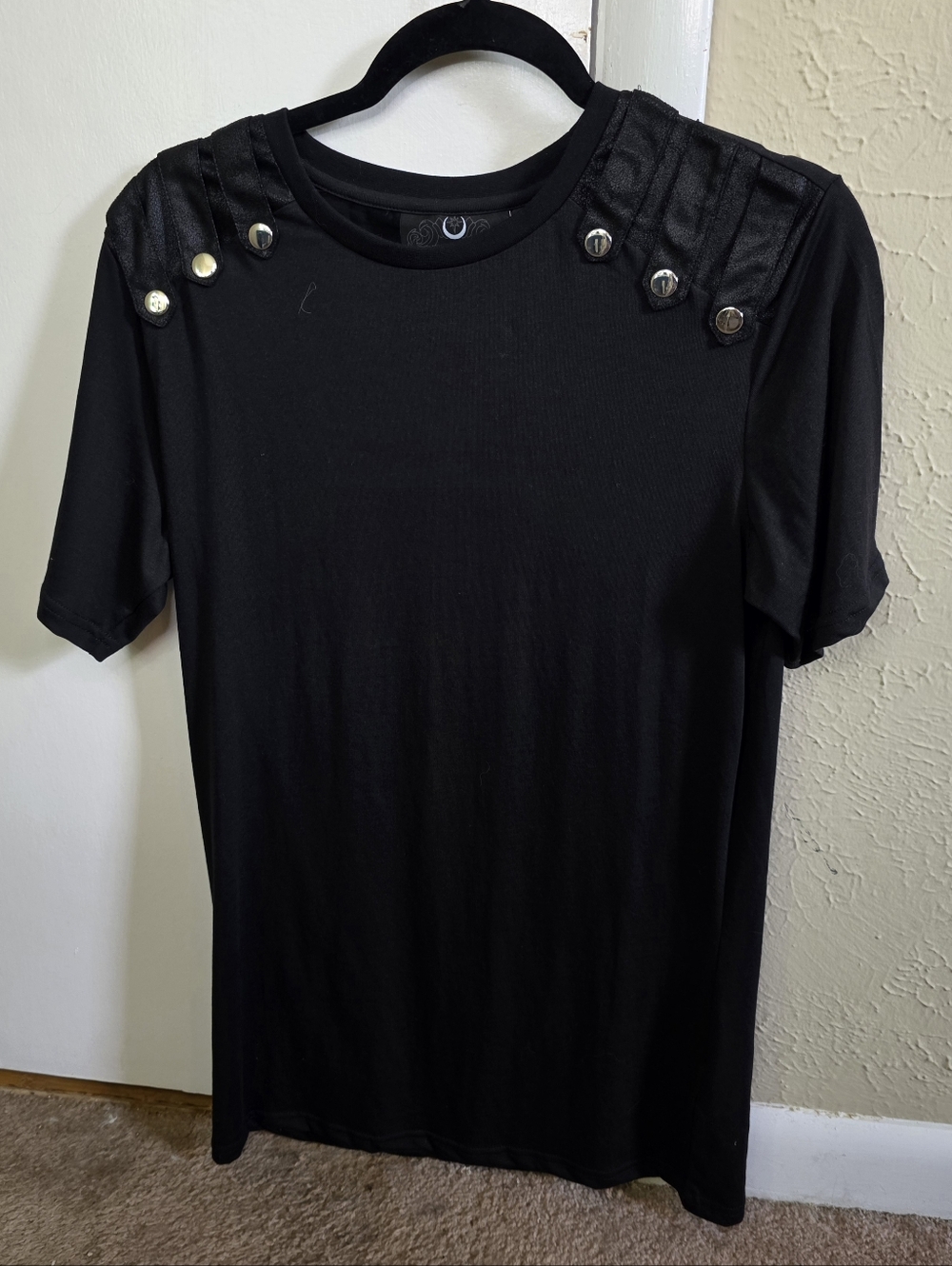 Killstar Black Short-Sleeve Tee with Metal Button Accents XS